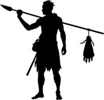 Silhouette Warrior with Spear Primitive Hunter for Art and Design vector