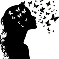 Silhouette Woman Profile with Butterflies Symbolizing Freedom and Transformation for Art Designs vector