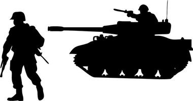 Soldier and Tank Silhouette Military Illustration for Design Projects vector