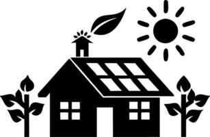 Solar Powered Eco Friendly House with Leaf and Sun Elements Illustration vector