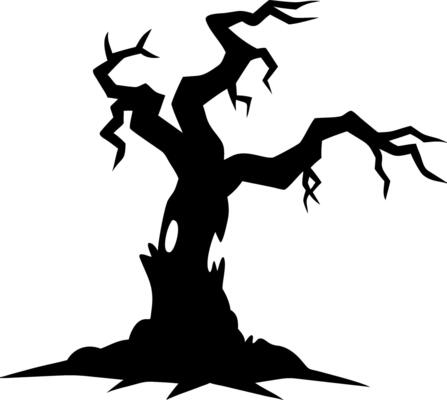 Spooky Gnarled Tree Silhouette for Halloween Decorations or Invitations