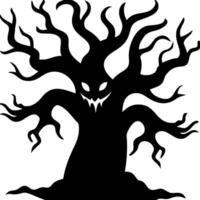 Spooky Haunted Tree Silhouette with Creepy Face for Halloween Art and Design vector