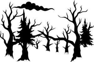 Spooky Silhouette Forest with Bare Trees and Pine in Art for Halloween Illustrations vector