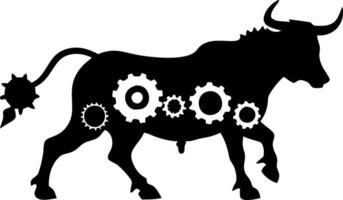 Steampunk Bull Silhouette with Mechanical Gears for Design and Artwork vector
