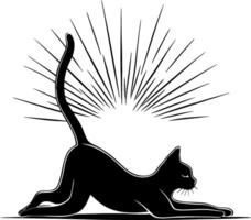 Stretching Cat Silhouette with Radiant Lines for Tattoos and Designs vector