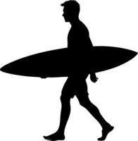 Surfer Silhouette Carrying Surfboard Art for T-Shirts and Graphics vector