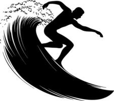 Surfer Silhouette Riding Ocean Wave for Design and Decor vector