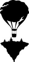 Surreal Floating Island with Hot Air Balloon Silhouette Art for Creativity and Design vector