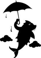 Surreal Flying Fish with Umbrella Art for Creative Design Projects vector