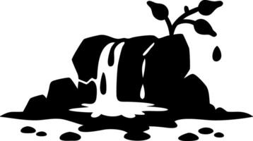 Tranquil Waterfall Scene with Rocks and Plant for Art and Design Projects vector