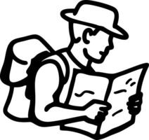 Traveler with Backpack Exploring Map Illustration for Adventure Guides vector