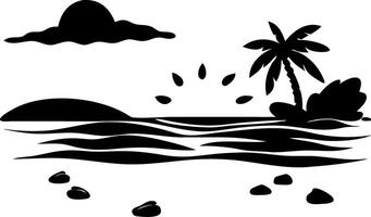 Tropical Beach Sunset with Palm Tree Illustration for Art and Design Projects vector