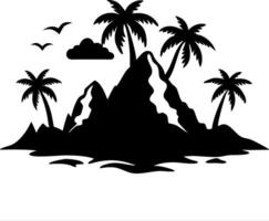 Tropical Island Silhouette with Palm Trees and Birds Perfect for Tattoos and Design Projects vector