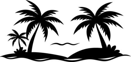 Tropical Island Silhouette with Palm Trees and Ocean Waves vector