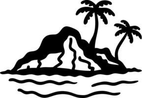 Tropical Island Silhouette with Palm Trees and Waves for Art and Tattoo Design vector