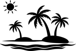 Tropical Island Silhouette with Palm Trees and Sun for Summer Designs vector