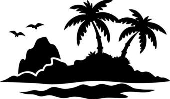 Tropical Island Silhouette with Palm Trees Birds and Rocks for Art and Design vector