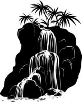 Tropical Waterfall Silhouette with Palm Trees Illustration for Art and Design vector