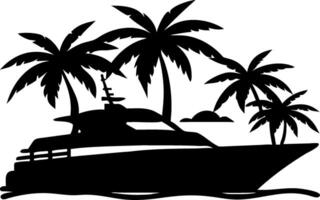 Tropical Yacht and Palm Trees Silhouette for Nautical Design Projects vector