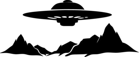 UFO Flying Over Mysterious Mountains Illustration for Sci-Fi Design and Decor vector