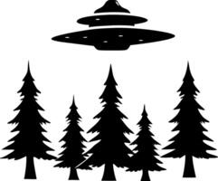 UFO Silhouette Over Forest Trees Illustration for Sci-Fi Art and Design vector
