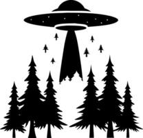 UFO Encounter Silhouette Over Forest for Adventure and Sci-Fi Themes vector