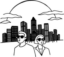 Urban Cityscape Couple Illustration Perfect for Posters and Wall Art vector