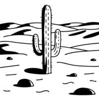 Illustration Desert Landscape with Saguaro Cactus for Design or Coloring Book vector