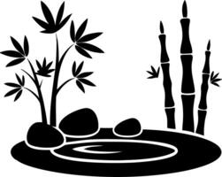 Illustration of Bamboo and Zen Garden with Rocks and Water for Meditation vector