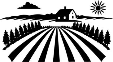Illustration of Rural Farm Landscape with Fields and Trees vector