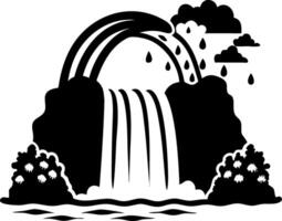 Illustration of Waterfall with Rainbow and Clouds for Nature Designs vector