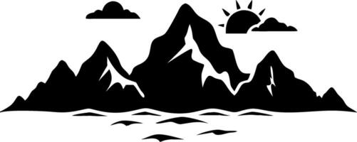 Mountain Range with Rising Sun and Clouds Silhouette Design for Art and Tattoos vector