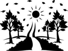 Silhouette Landscape with Trees and Sun Ideal for Nature Design Projects vector