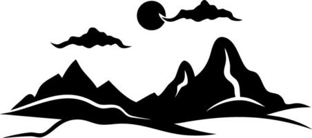 Silhouette Mountain Landscape with Moon and Clouds for Art and Design Projects vector