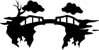 Silhouette of Bridge with Trees and Clouds for Tattoo or Coloring Book Design vector