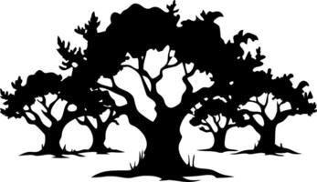 Silhouette of Oak Trees Scenery for Nature Illustration and Art Design vector