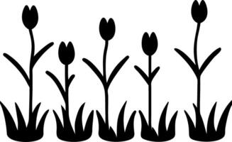Silhouette of Tulips and Grass for Nature Inspired Art and Design Projects vector