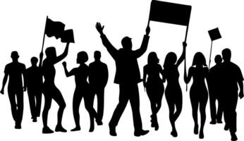 Silhouette Protest Group Holding Signs and Flags in Demonstration March vector