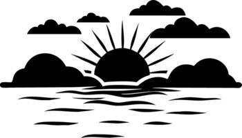 Silhouette Sunrise Over Ocean with Clouds for Art and Design Projects vector