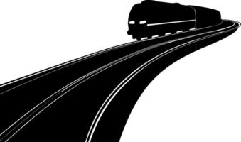 Silhouette Train on Curved Rails for Transportation and Travel Design Projects vector