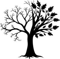 Silhouette Tree with Branches and Leaves for Nature Designs vector