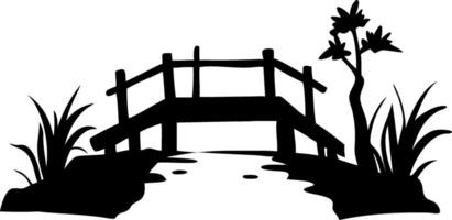 Silhouette Wooden Bridge with Nature Elements for Design and Craft Projects vector