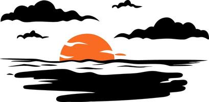 Vibrant Sunset Horizon with Silhouetted Clouds Art for Creative Design Use vector