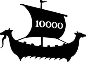 Viking Longship Silhouette with Numbers on Sail for Historical Nautical Themes and Creative Designs vector