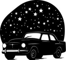 Vintage Car Silhouette with Starry Night Sky Illustration Art vector
