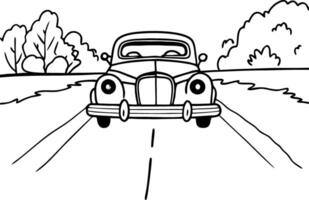 Vintage Classic Car Front View for Coloring Books and Design Projects vector