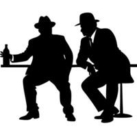 Vintage Silhouette Men Discussing at Table in Hats Illustration vector