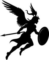 Warrior Angel Silhouette Flying with Spear and Shield Art for Graphic Design vector