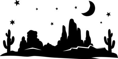 Western Desert Night Silhouette with Cacti and Moon Art for Print and Design Projects vector