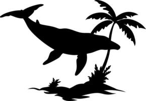Whale Silhouette and Palm Tree Island for Creative Designs vector